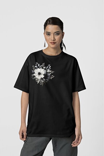 Butik bumbac 100% FEMEI/FATĂ -FLOWER- TRIOC CU MÂNER SCURT CU Gât rotund IMPR...