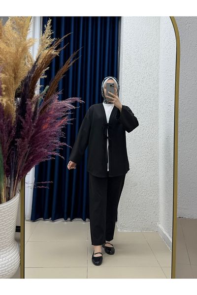 MİHRA STORE Emine Double Laced Pant Suit-Tn013 Black