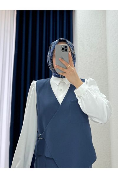 MİHRA STORE Tiruna Single Pocket Shirt and Skirt Suit-Ge772 Indigo