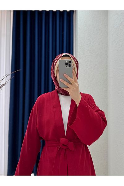 MİHRA STORE Zenoria Belted Jacket Loose Trousers Suit-Nl434 Red
