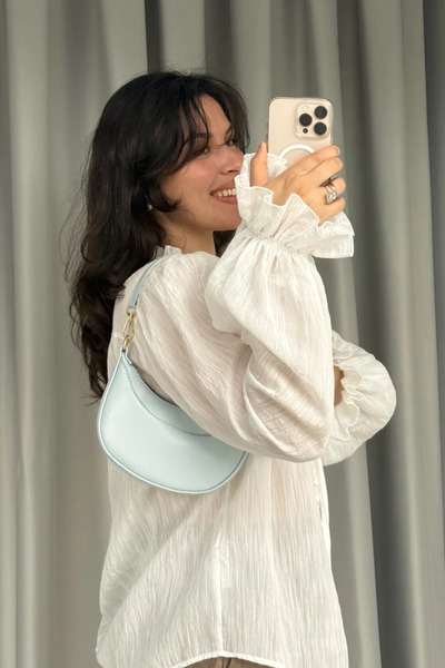 LEONAS Geantă de mână și de umăr pentru femei Half Moon, cu detaliu de cusut, Aprily Blue