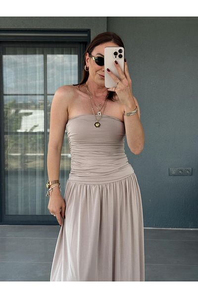 X-Young Draped Side Gathered Dress Beige