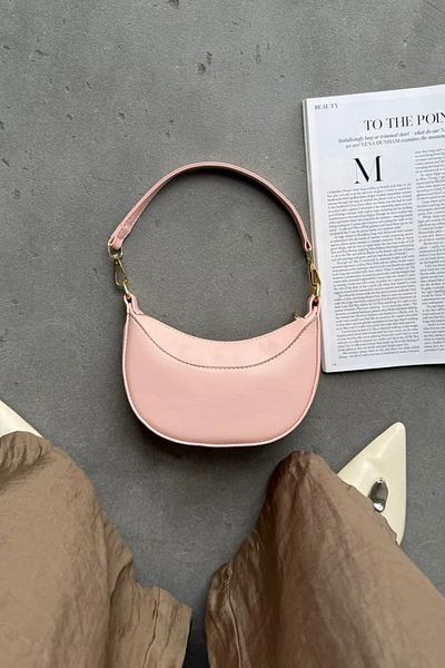 LEONAS Half Moon Women's Hand and Shoulder Bag with Stitching Detail Aprily Pink
