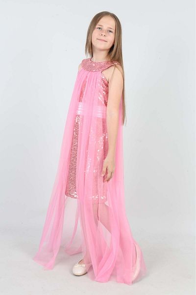 FMN Collection girl child can leave cape sequined belt look back bow detail special occasion stylish evening dress
