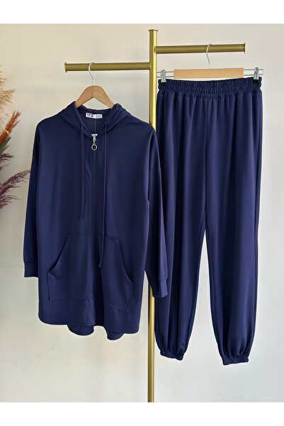 MİHRA STORE Hande Kangaroo Pocket Zipper Pants Suit-Mf1746 Navy