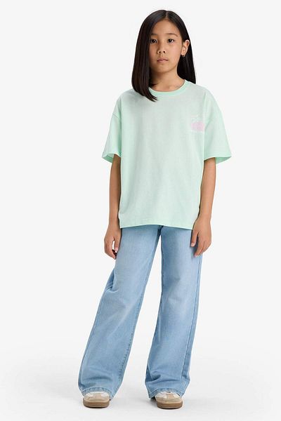 DeFacto Girl's Oversize Wide Fit Crew Neck Back Printed Short Sleeve T-Shirt E0357A825Sm