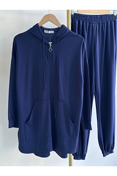 MİHRA STORE Hande Kangaroo Pocket Zipper Pants Suit-Mf1746 Navy