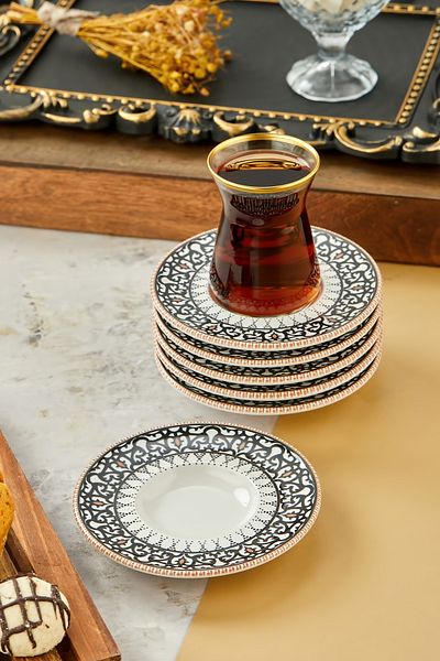 Babion Black Motif Tea Plate for 6 People, Coasters
