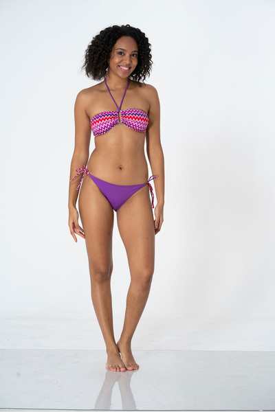 Sunsurf Kreasyonu Mor, Kırmızı, Pembe ZigZag Desenli Straplez Bikini Takımı
