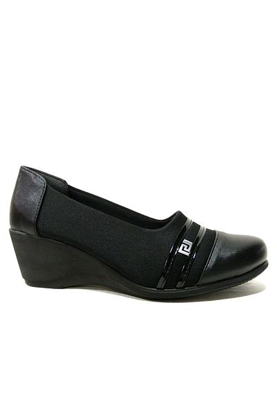 Egelioğlu Black Stretch Comfort Anatomical Wedge Heel Shoes