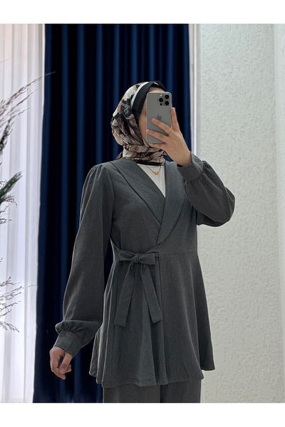 MİHRA STORE Sormora Belt Detailed Jacket and Trousers Suit-As471 Anthracite