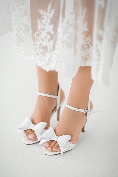 Parponi Viki Bow Heeled Leather Evening Dress Shoes White