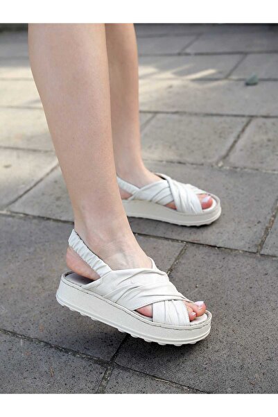 Mammamia 2585-Lx Genuine Leather Cross Strap Flat Sole Orthopedic Women's Sandals