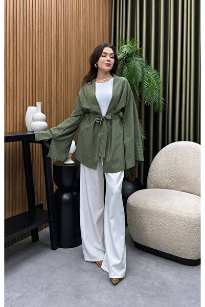 POLEN Çizgili Keten Takım