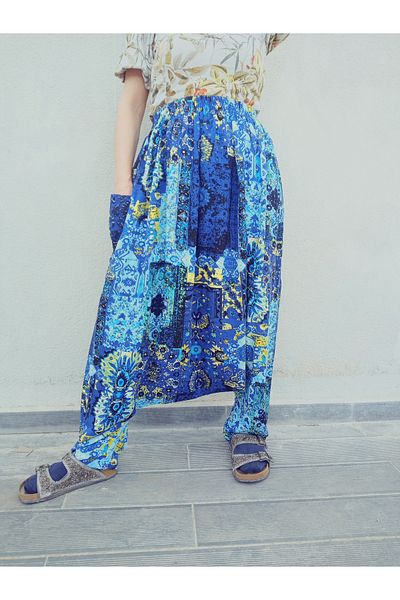 hoaryage Adana Shalwar Viscose Press Fabric, Authentic Bohemian Patterned Shalwar with Pockets 100% Cotton
