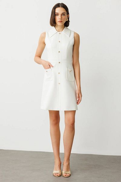 Ekol Above Knee Dress with Ornamental Buttons-5196