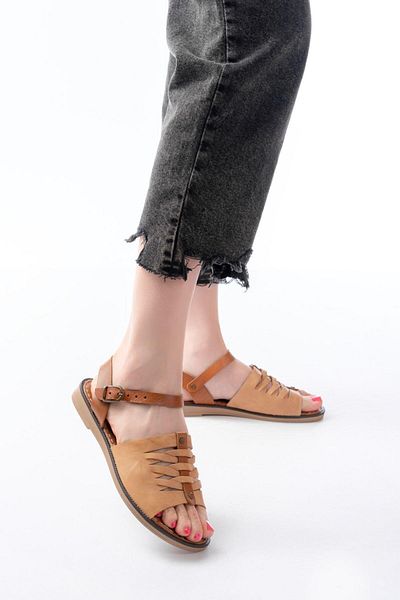 Aymood 205-029 Beige Orthopedic Genuine Leather Women's Sandals