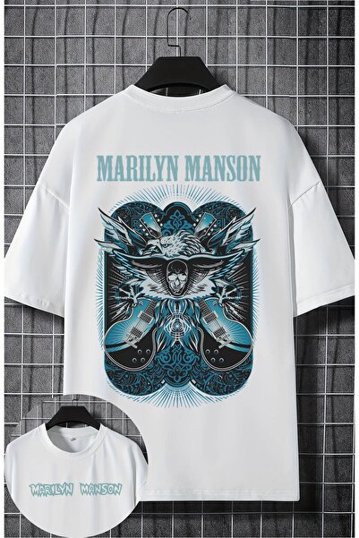 Fuddy Moda تي شيرت مطبوع عليه جيتار مارلين مانسون للجنسين، تي شيرت كبير الحجم...