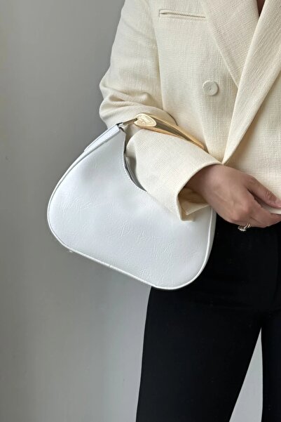 LEONAS Metal Detail Handle Oval Women's Hand and Shoulder Bag Rosy White