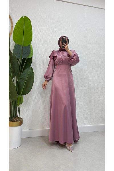 modadeywearst Βραδινό φόρεμα με ουρά σατέν χιτζάμπ