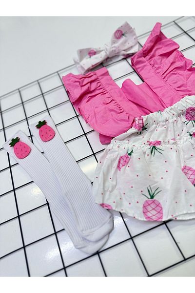ŞAPKAKİDS Pineapple Slopet Bandana and Socks Set