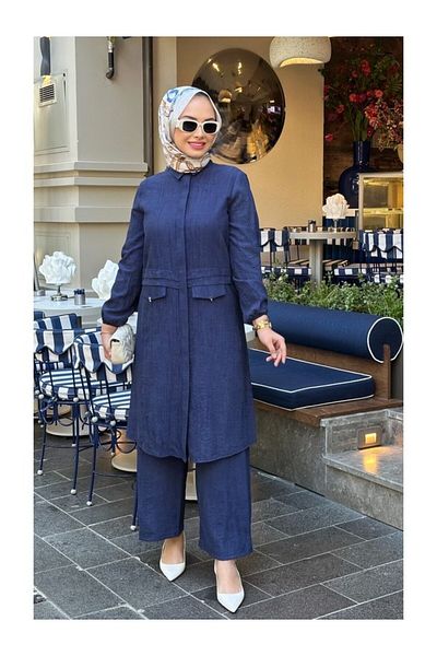 Nihle Ni̇hle 1185-05-25 Soft Linen Fabric Hijab Pants Suit 38-48 Size