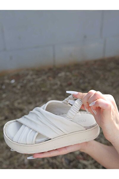 Mammamia 2585-Lx Genuine Leather Cross Strap Flat Sole Orthopedic Women's Sandals