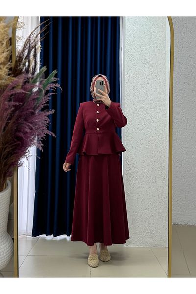 MİHRA STORE Sanyla Flounce Skirt Suit-Nn2989 Burgundy