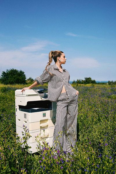 DeFacto Afra X Defacto Wide Leg Striped Fabric Pants Double Pockets High Waist Wide Leg F0259Ax25Sm