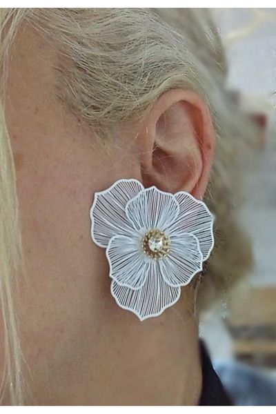 mos&more White Flower Very Light Stylish Brand Women's Earrings