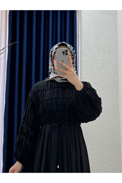 MİHRA STORE Serira Pleated Chiffon Dress-Pa9685 Black