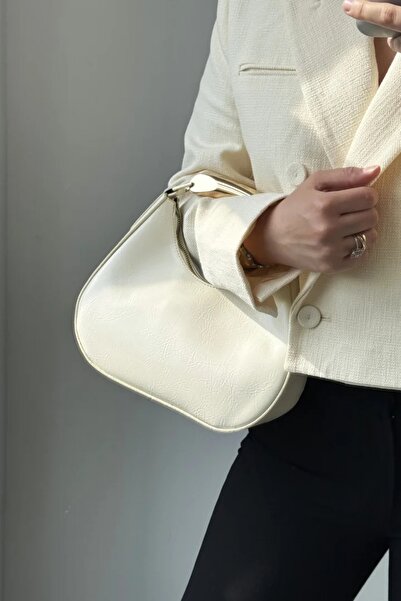 LEONAS Metal Detail Handle Oval Women's Hand and Shoulder Bag Rosy Cream