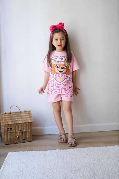 JELİBOOM Paw Patrol Skye Printed Organic 100% Cotton Girl Shorts Set