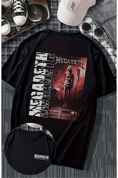 Fuddy Moda Unisex Megadeth Album Illustrated Back Printed T-shirt, Μπλουζάκι με θέμα την υπερμεγέθη ροκ μπάντα