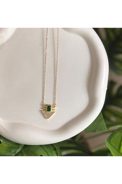 Oxido Co Serenay Green Stone Vip Triangle Necklace Emerald