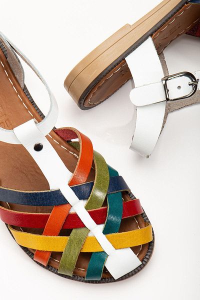 Aymood 205-02 White Multi Orthopedic Genuine Leather Women's Sandals