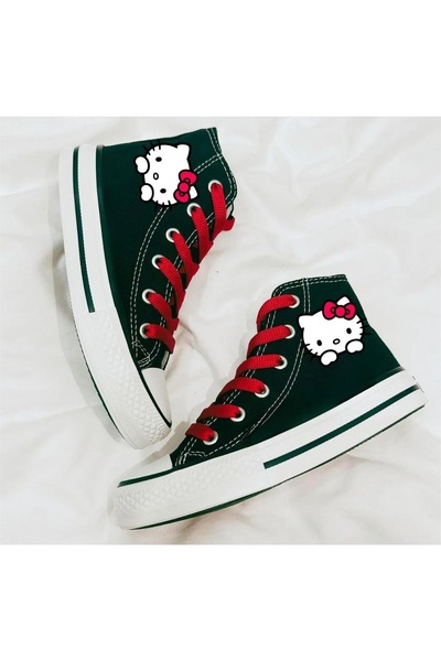 Ymn ayakkabı Hello Kitty Baskılı, Kırmızı Bağcıklı Siyah Bilekli Spor Ayakkab...