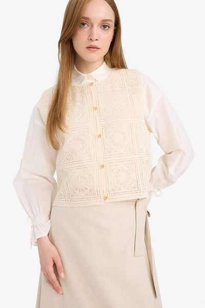 DeFacto Boxy Fit Crew Neck Button Lace Vest F1814Ax25Sm