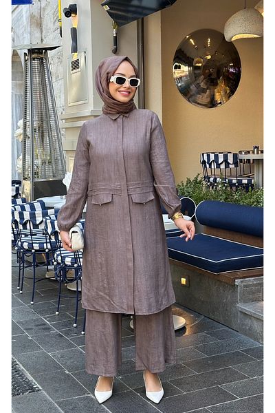 Nihle Ni̇hle 1185-05-25 Soft Linen Fabric Hijab Pants Suit 38-48 Size