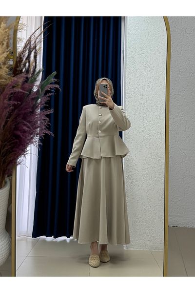 MİHRA STORE Costum cu fusta volanta Sanyla-NN2989 Stone