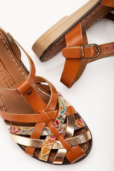 Aymood 205-02 Tan Garni Orthopedic Genuine Leather Women's Sandals