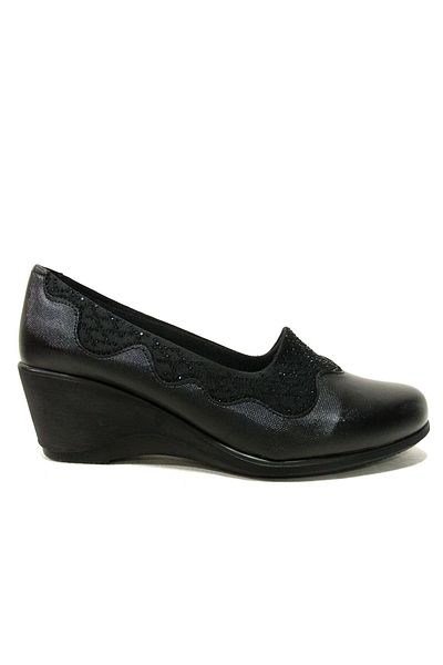 Egelioğlu Black Stretch Comfort Anatomical Wedge Heel Shoes