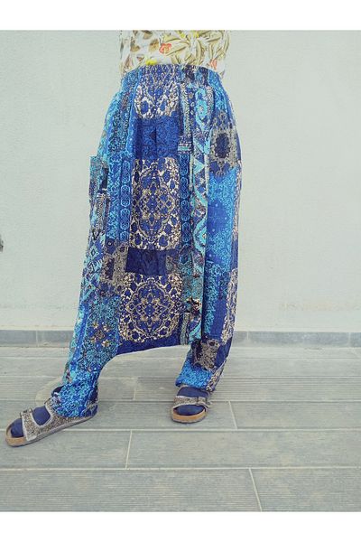 hoaryage Adana Shalwar Viscose Press Fabric, Authentic Bohemian Patterned Shalwar with Pockets 100% Cotton