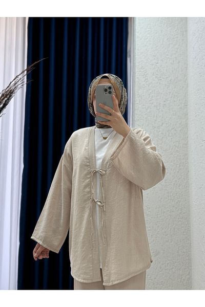 MİHRA STORE Serisa Tie Front Trousers Suit-Tn0007 Stone