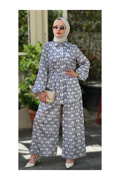 Nihle NİHLE 1130-05-25 Cămașă cu talie cu nasturi în față Pantaloni largi din satin de mătase Set 1-2-3 mărimi