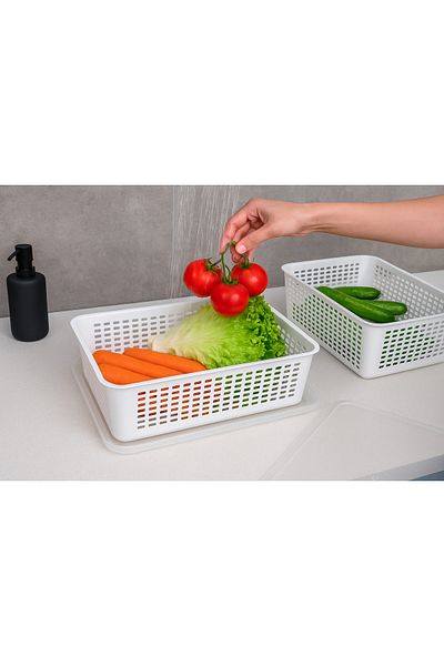 DolphFin Organizer with Strainer Refrigerator Organizer and Fresh Product Storage Container with Lid
