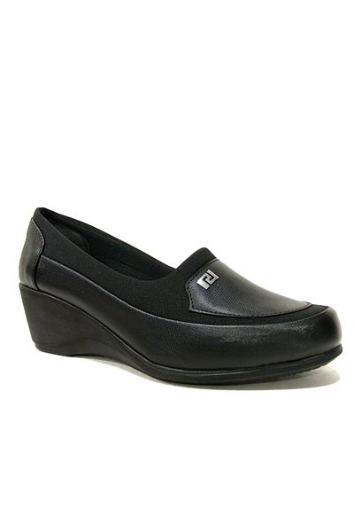 Egelioğlu Black Stretch Comfort Anatomical Wedge Heel Shoes