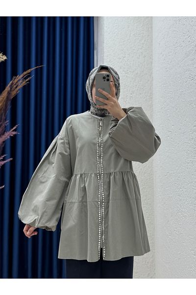 MİHRA STORE Serenya Stone Detailed Zippered Jacket-Chi474 Mint