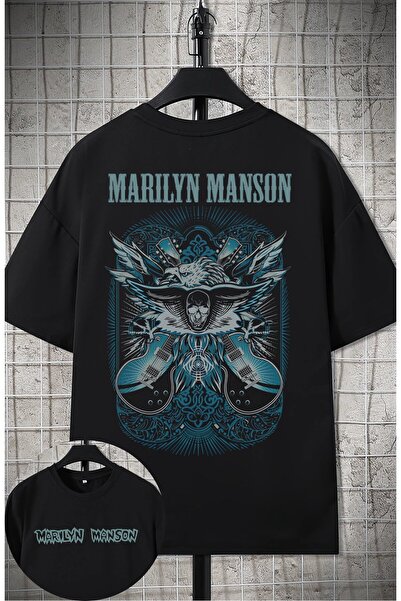Fuddy Moda Tricou unisex cu imprimeu pe spate cu chitară Marilyn Manson, tric...