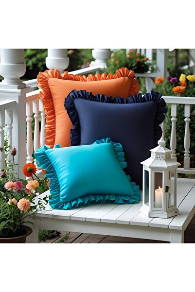 Bc Home 3-Piece Turquoise - Midnight Blue - Orange Country Ruffled Square Thr...
